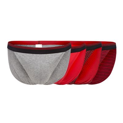The Collection Pack of four red and grey plain and patterned tanga briefs